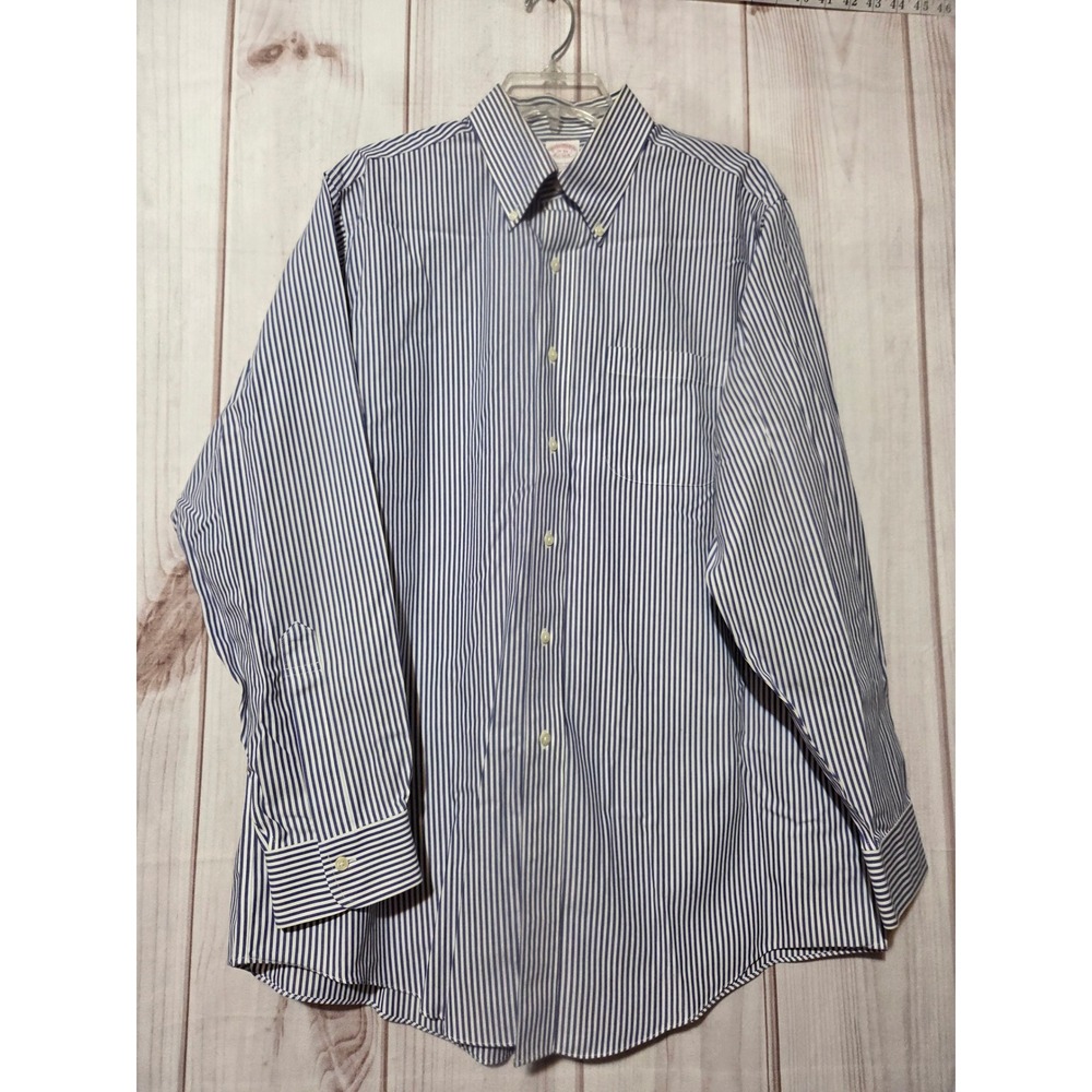Brooks Brothers Mens 16-34 Traditional Fit Non-Iron Striped Shirt Blue White
